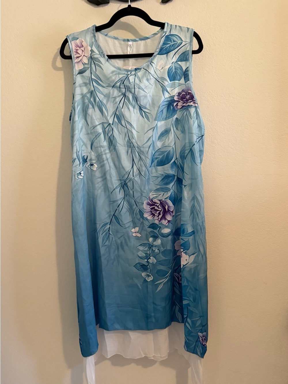 Blue Floral Sleeveless A-Line Dress